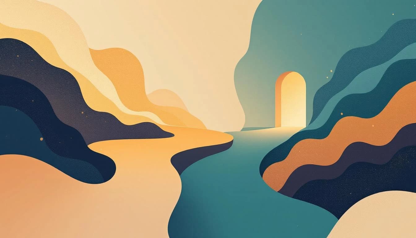 Warm editorial illustration of pharmaceutical breakthrough and regulatory innovation with abstract clinical trial pathways in amber, teal, and gold tones