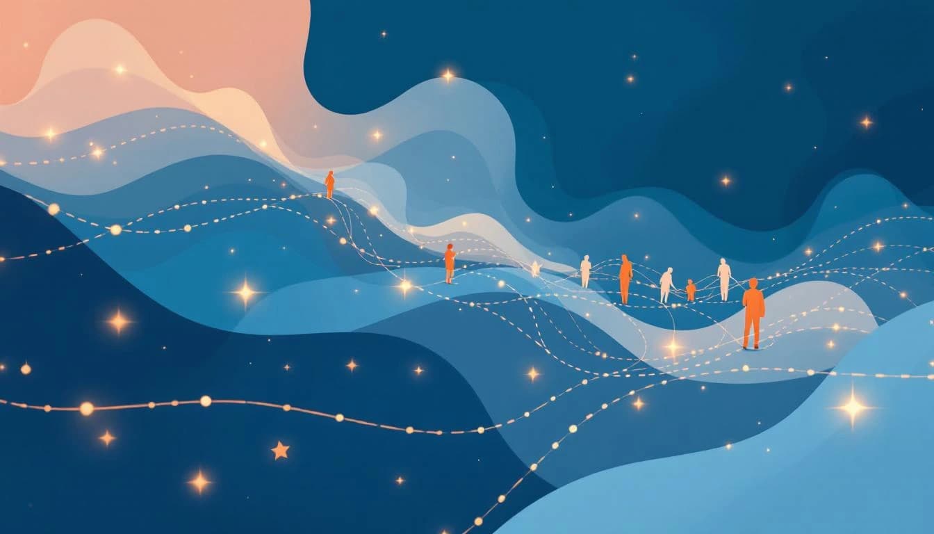 Illustration of digital pathways connecting communities, representing mobile health technology reaching vulnerable populations