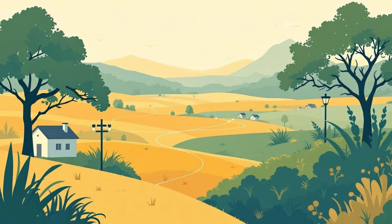 Abstract illustration showing rural healthcare telemedicine connections and access challenges