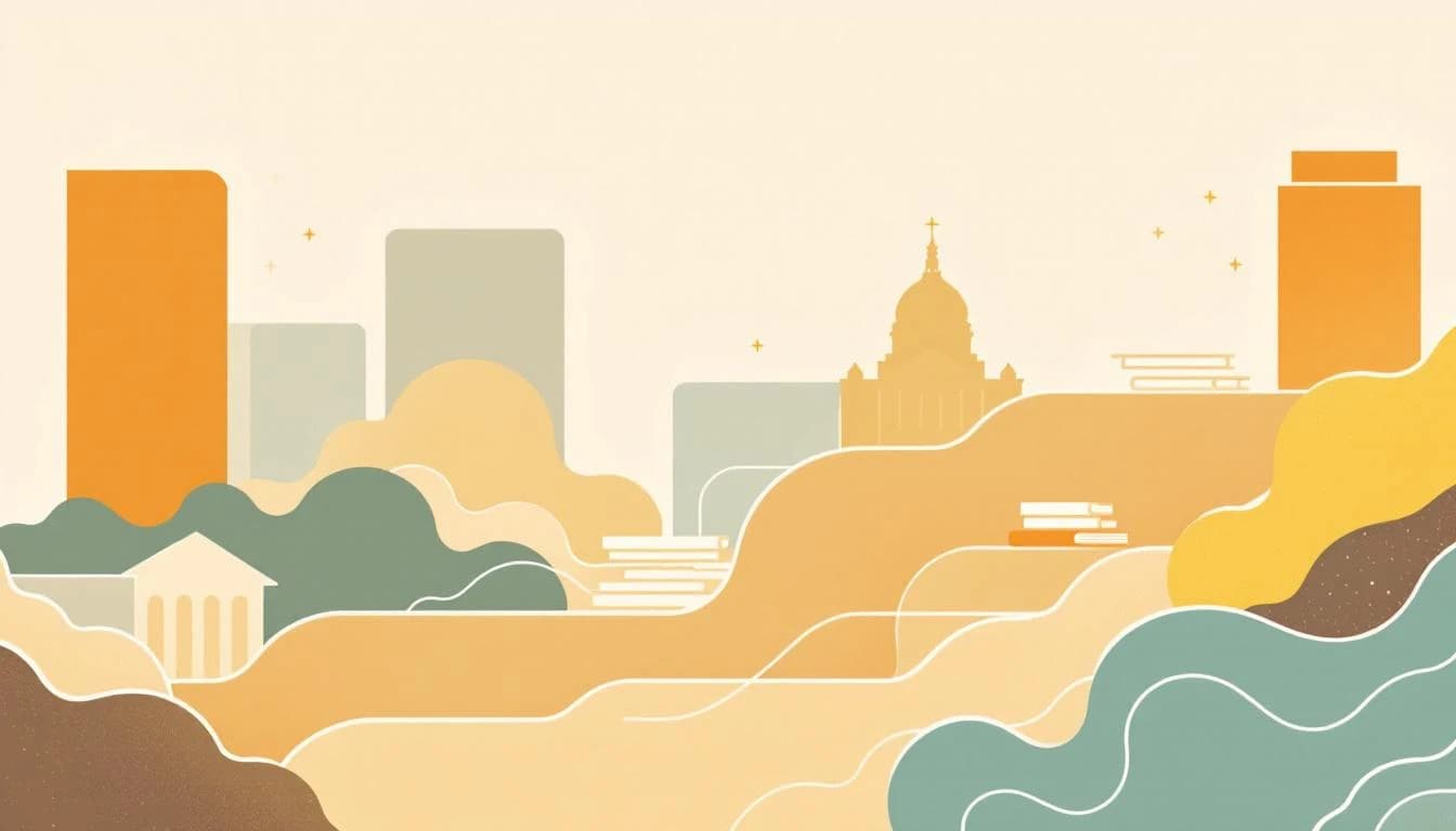 Abstract illustration of government oversight and funding distribution with flowing organic forms representing accountability and transparent resource allocation
