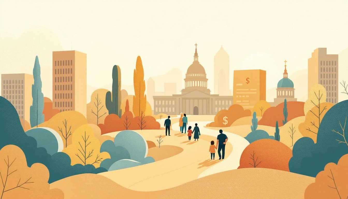 Abstract illustration of supportive pathways and recovery symbols representing federal gambling addiction funding