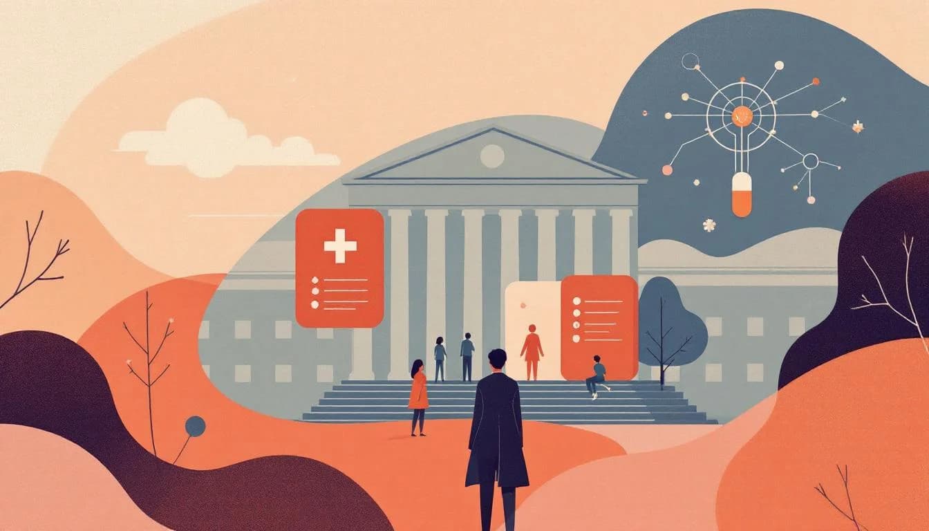 Clinical trial symbols showing medication combination research for opioid treatment with hopeful outcomes