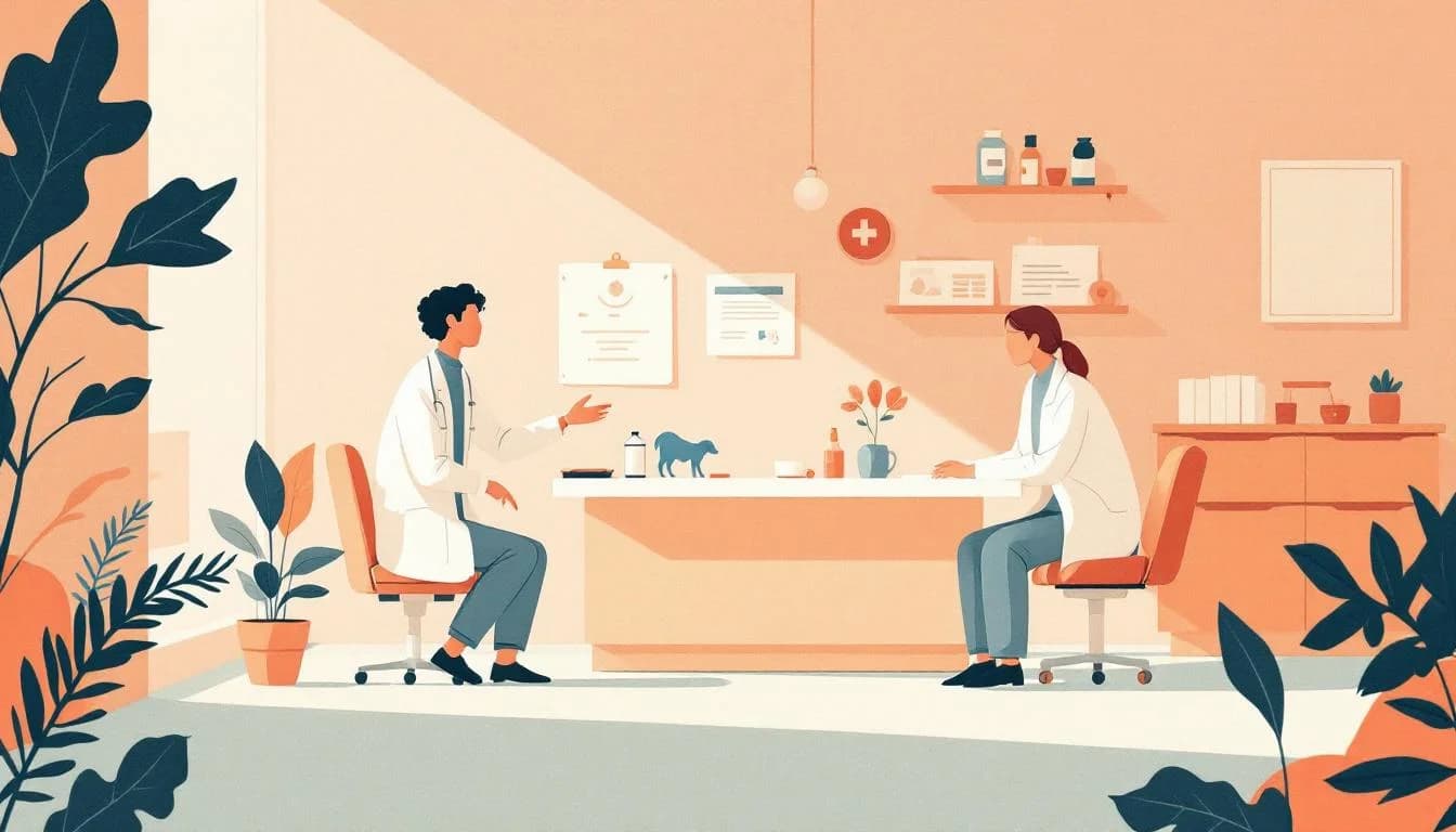 Primary care medical setting with treatment medication symbols and rural healthcare access barriers