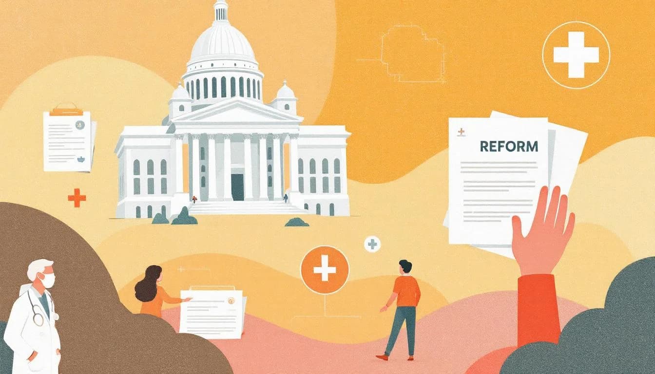 Connecticut state capitol building with legislative documents, emergency department medical symbols, medication-assisted treatment pathway, and patient accessing care