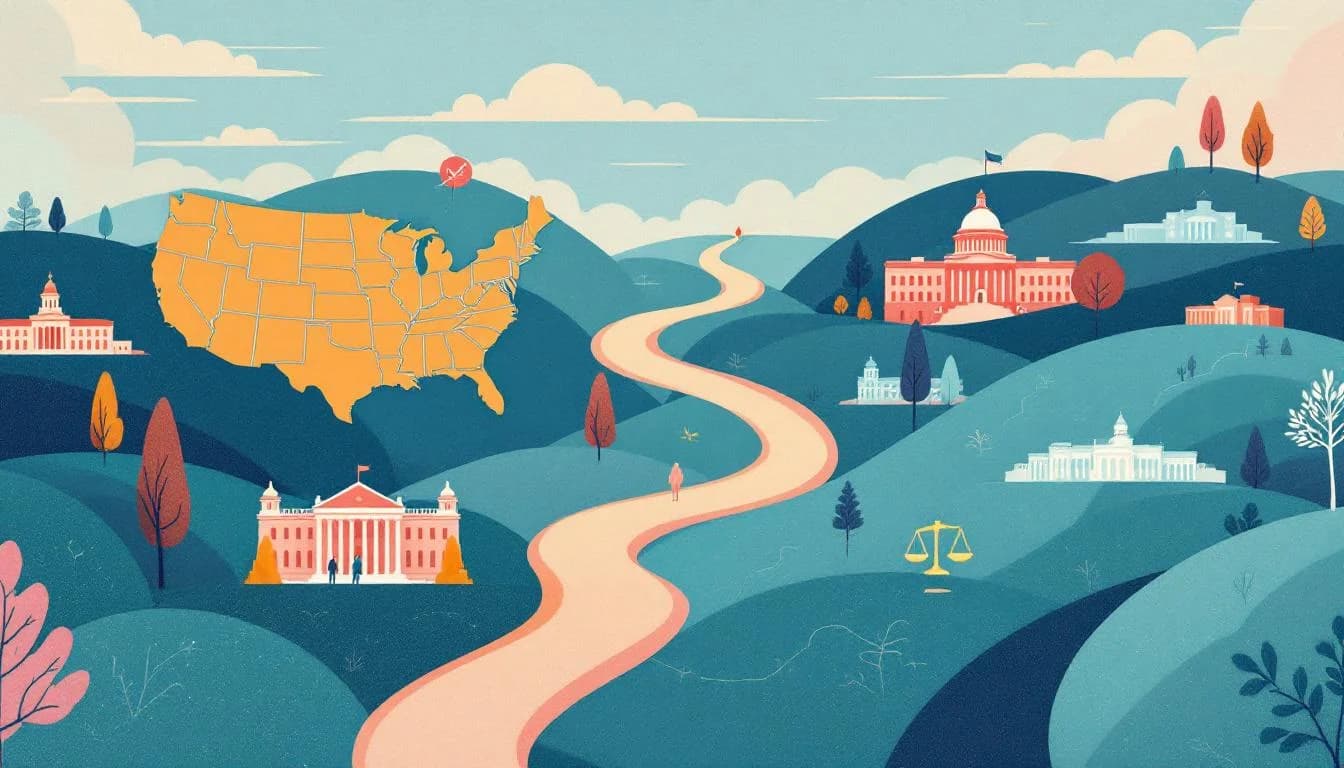 Regulatory documents with state maps showing competing kratom policy approaches across United States