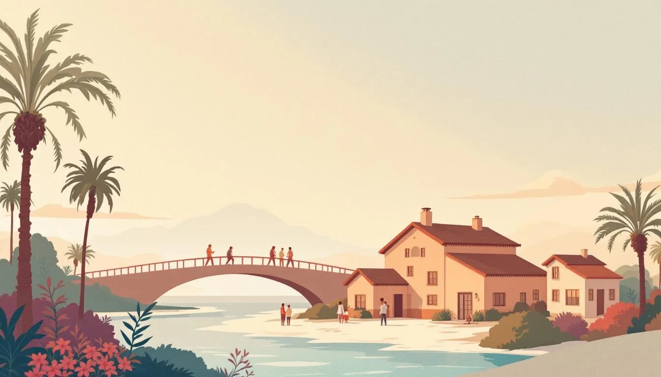 California coastal community with rehabilitation facility symbols, representing tensions between addiction treatment expansion and local neighborhood concerns