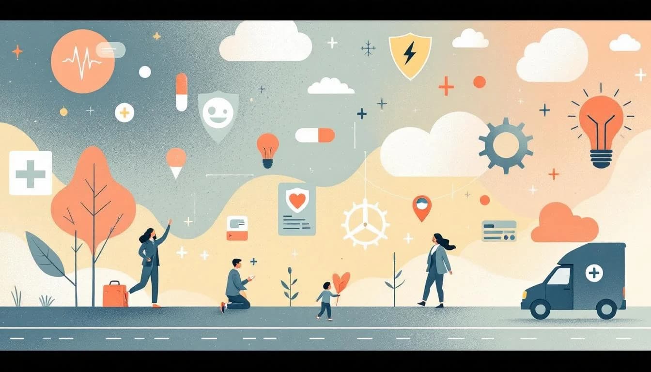 Abstract illustration of warning symbols and protective barriers against synthetic opioid threat