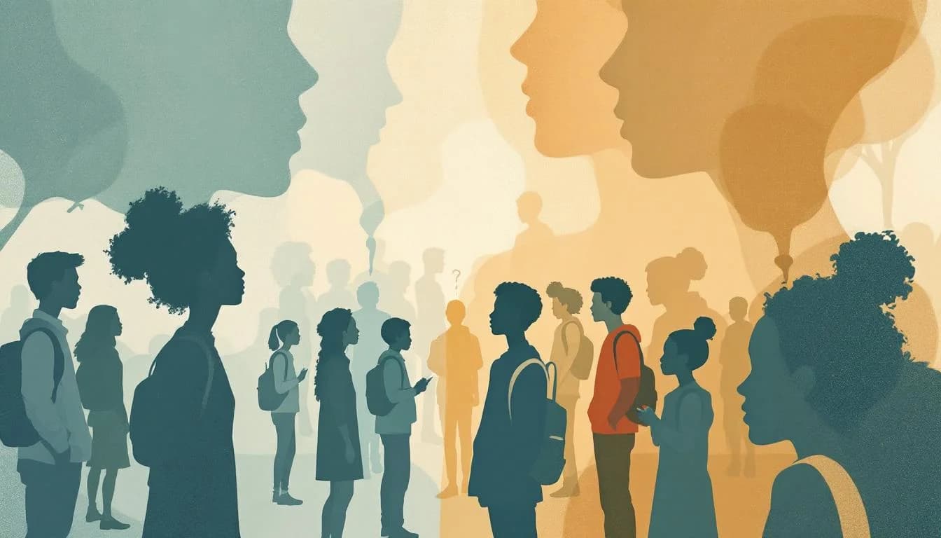 Diverse youth silhouettes with stress and coping symbols, contrasting with tax and pricing imagery