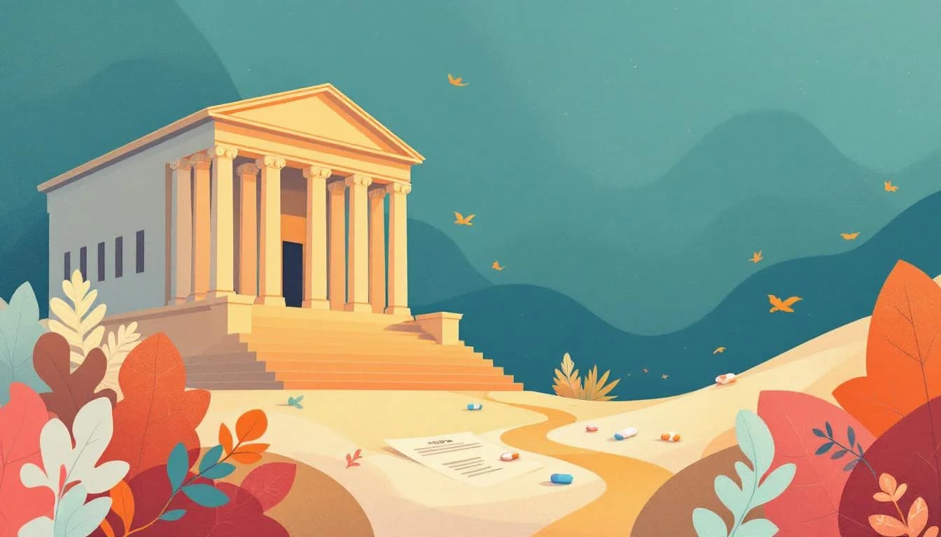 Courthouse building with scales of justice representing Purdue Pharma opioid settlement sentencing