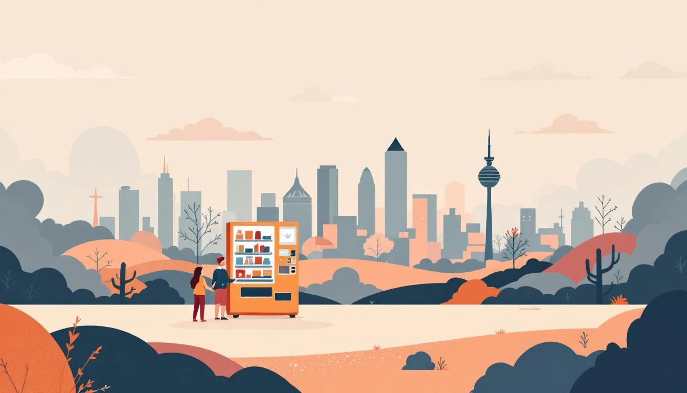 Texas landscape with Austin skyline and community health symbols representing harm reduction success