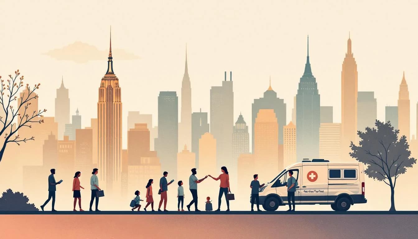 Peer recovery specialists in outreach setting, warm editorial illustration showing community support network