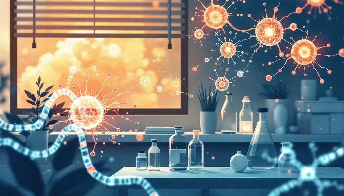 Scientific laboratory visualization showing molecular structures and neural pathways representing breakthrough depression treatment research