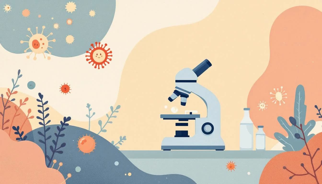 Microscopic view of bacteria and fungal pathogens in medical research setting