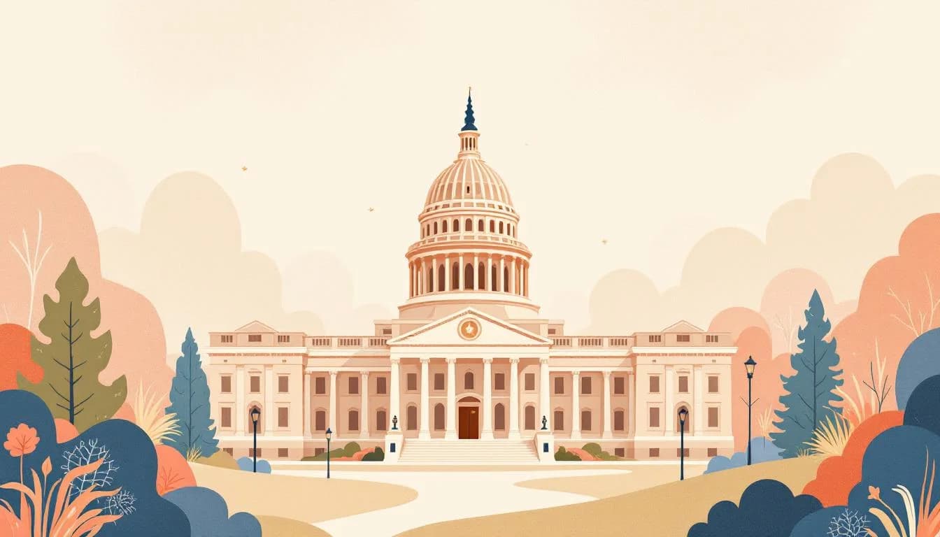 Michigan state capitol building with transparency symbols, data visualization elements, and accountability icons representing the new opioid settlement tracking system
