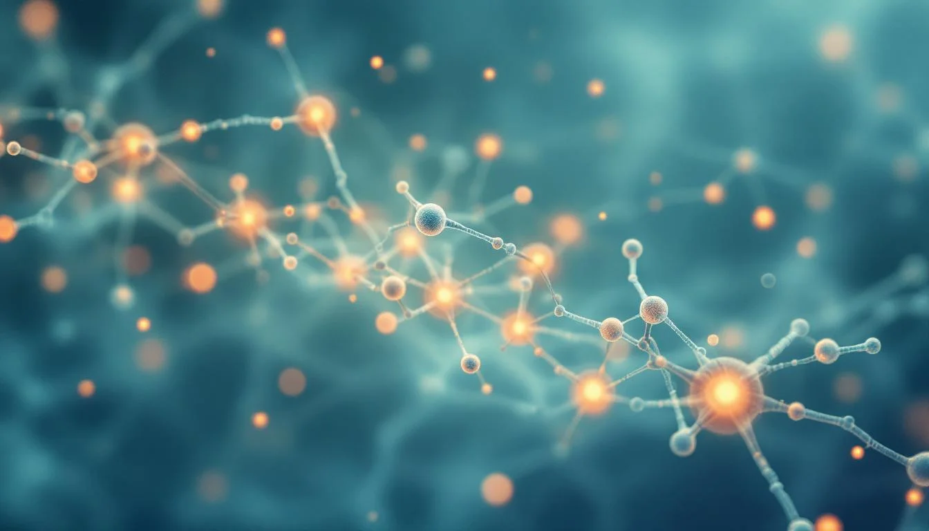 Medical illustration showing brain neural pathways with calming blue and amber tones representing ketamine and buprenorphine treatment synergy
