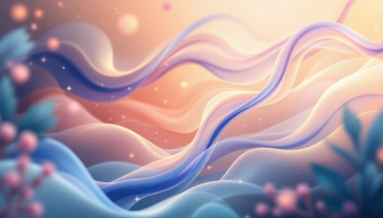 Abstract visualization of LSD molecular structure with calming blue and purple gradients, representing breakthrough therapy designation for anxiety treatment