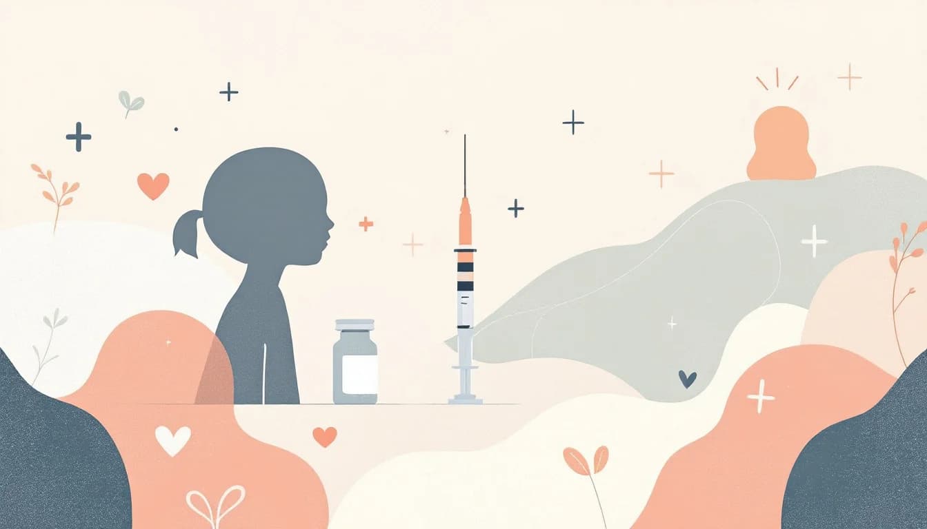 Medical vial and syringe with medication symbols, representing extended-release injectable buprenorphine treatment