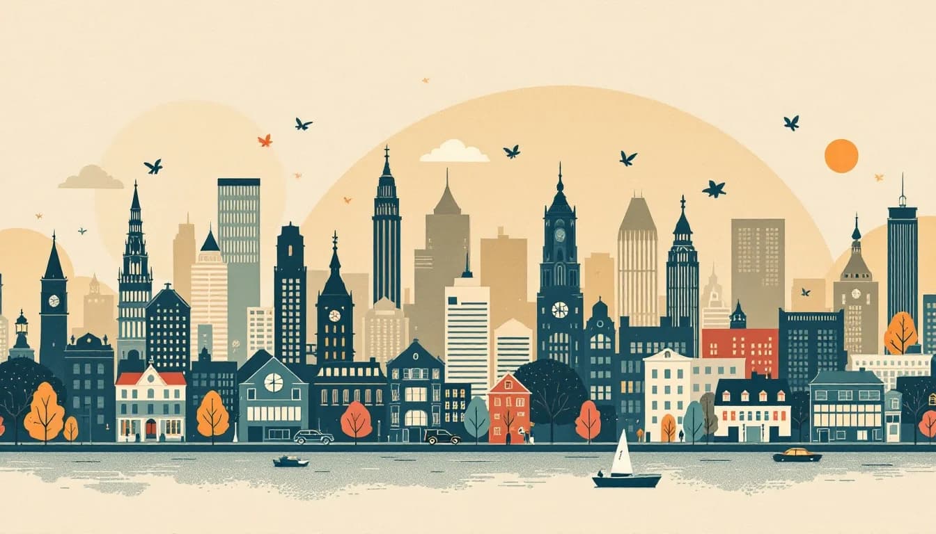 Boston cityscape with public health symbols representing overdose prevention and harm reduction initiatives