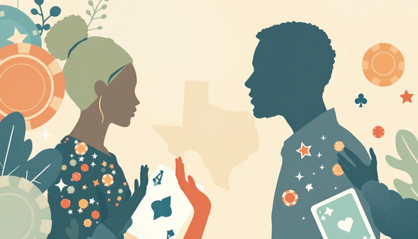 Texas state map with support network symbols representing gambling addiction treatment funding