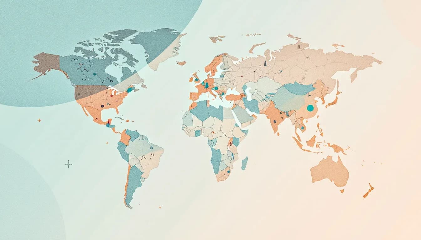 Abstract visualization of global synthetic opioid crisis with molecular structures and world map patterns