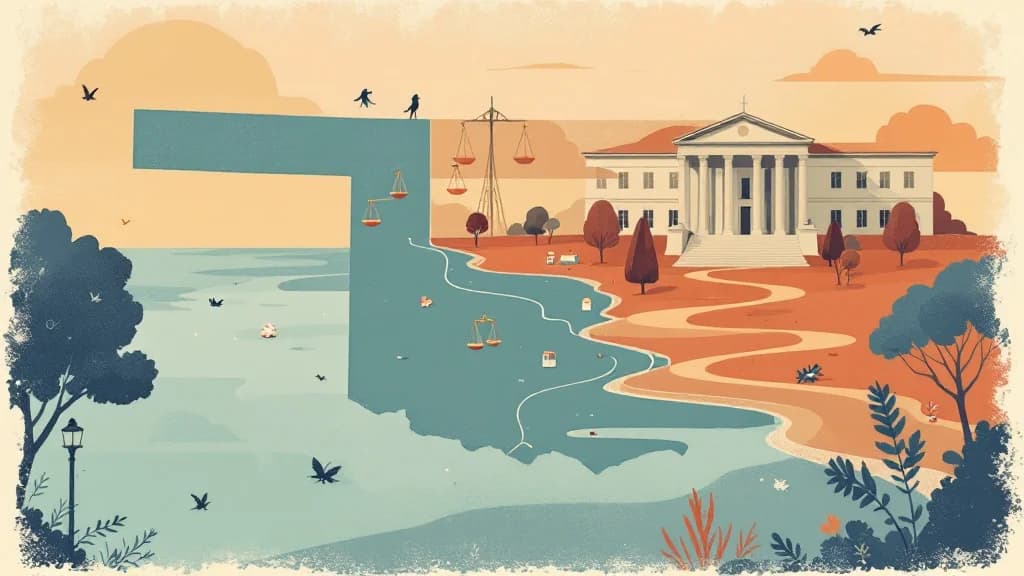 Oklahoma state map with justice symbols and pharmaceutical accountability illustration, warm editorial tones