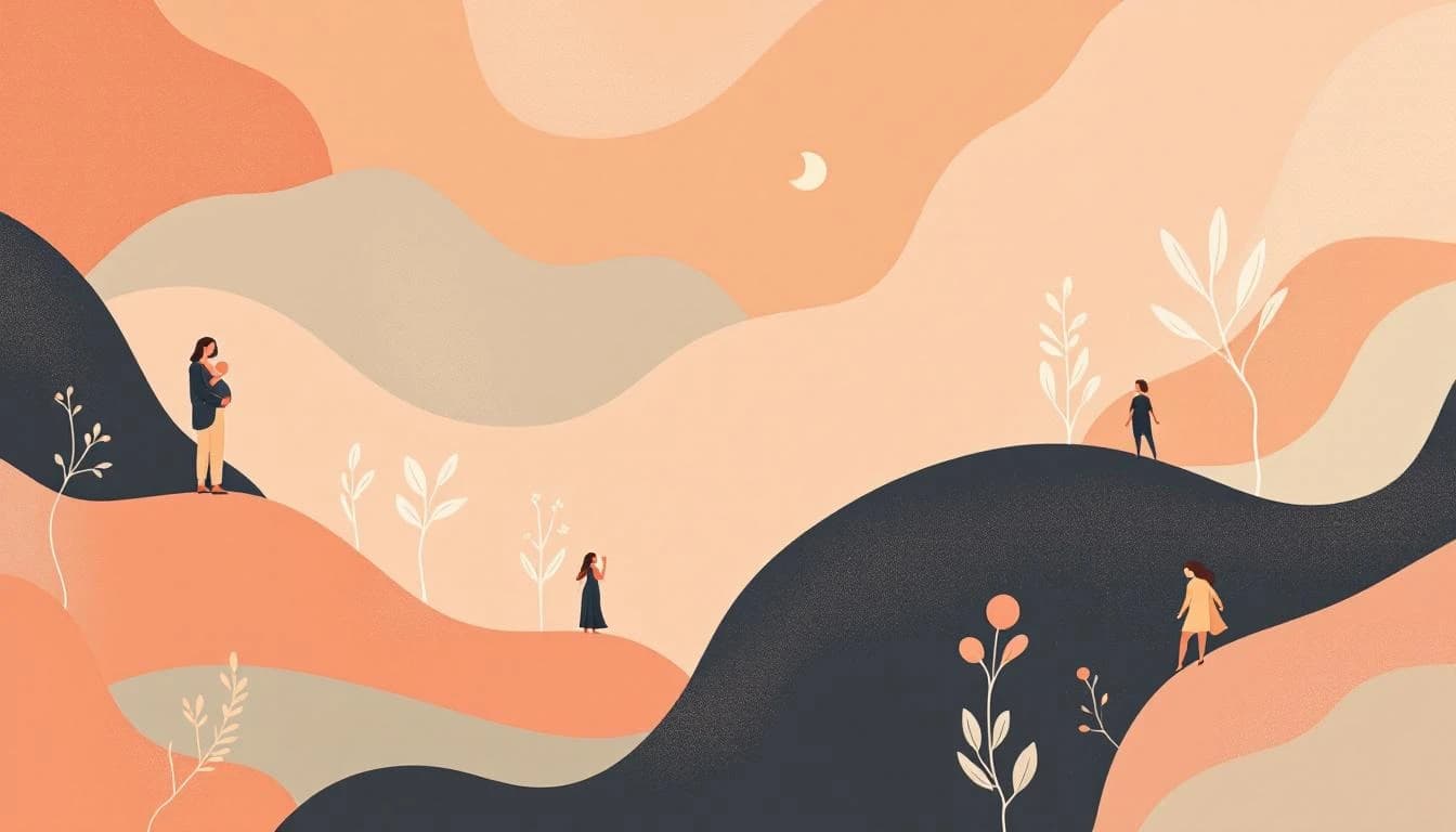 Warm editorial illustration representing integrated support pathways for maternal health and recovery