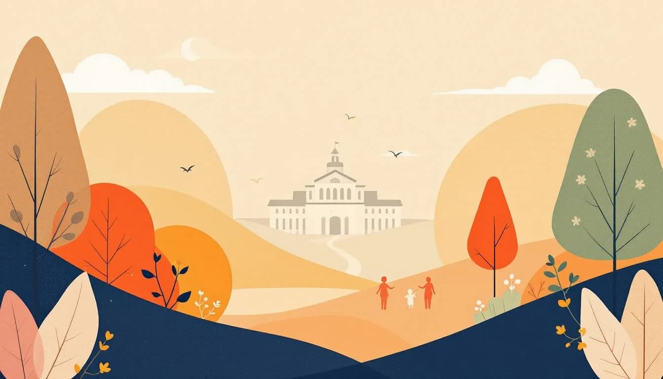 Warm editorial illustration showing pregnancy care symbols, medical treatment pathway, university research building, weekly medication schedule icons, maternal-infant health protective network