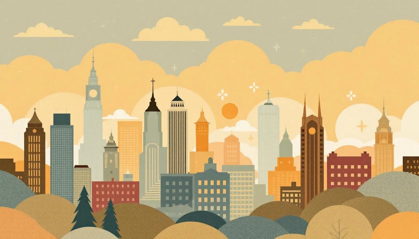 Baltimore cityscape with harm reduction symbols and strategic planning documents showing path to recovery