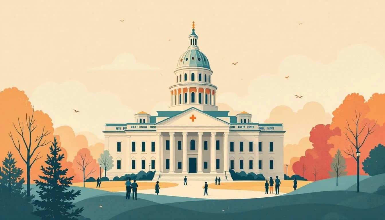 North Carolina state capitol building, law enforcement partnership symbols, treatment pathway from justice system to recovery services, people accessing supportive care