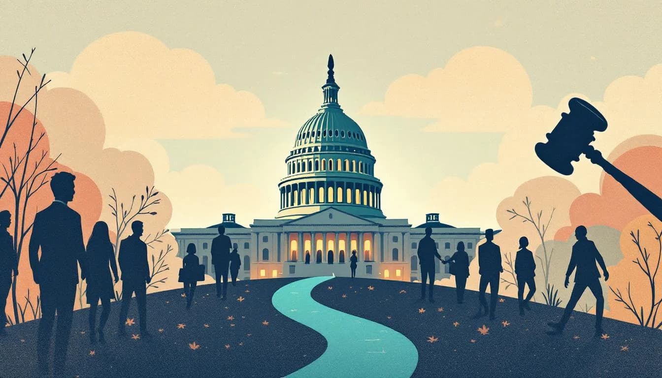 U.S. Capitol building with legislative documents, SAMHSA funding symbols, treatment infrastructure at risk, congressional oversight gavel, policy uncertainty casting shadows over recovery pathways