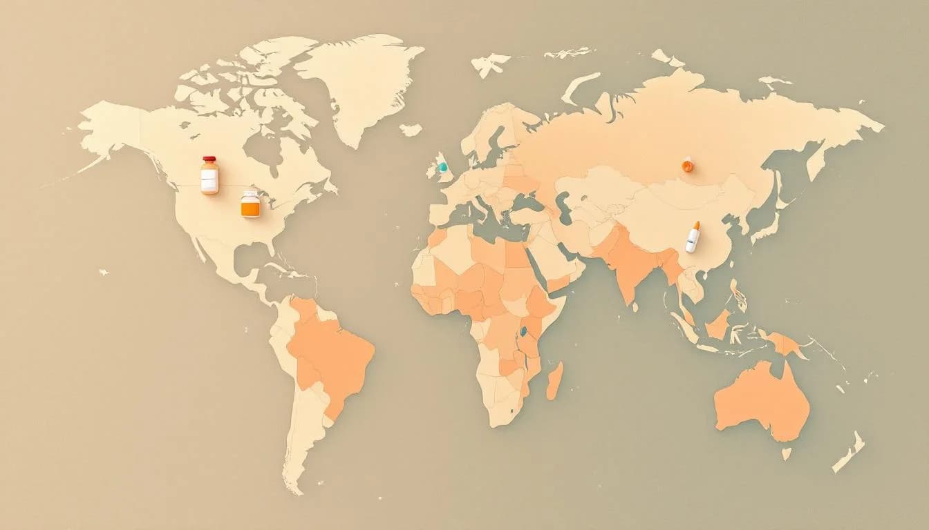 Medical research symbols showing medication-assisted treatment innovation buprenorphine formulations global health policy