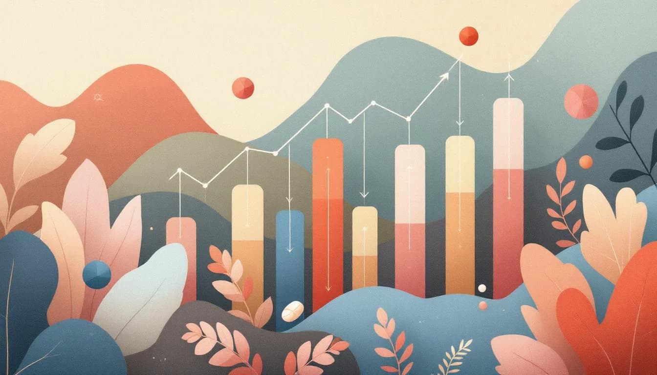 Research data visualization showing medication treatment outcomes and substance use disorder reduction patterns with hopeful clinical improvement indicators