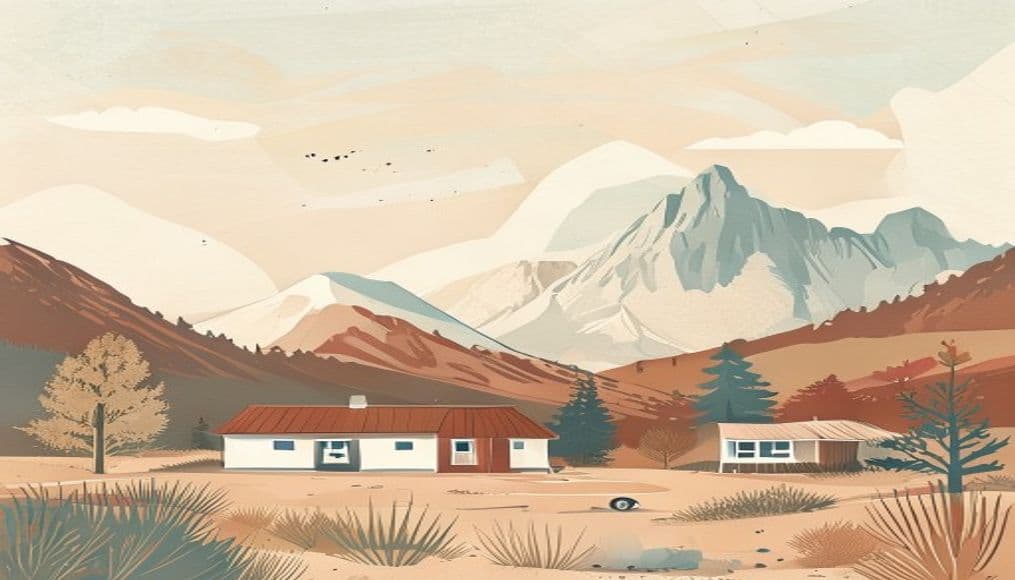 Rural Colorado landscape with healthcare infrastructure symbols, mobile crisis response, and recovery support network visualization