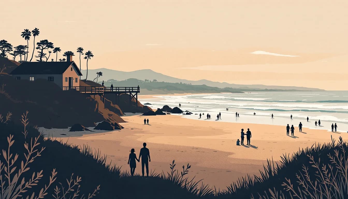 California coastal community with health workers distributing naloxone, declining statistical charts showing progress