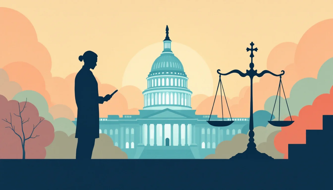A smartphone screen with betting prompts beside a state capitol silhouette, warm editorial illustration
